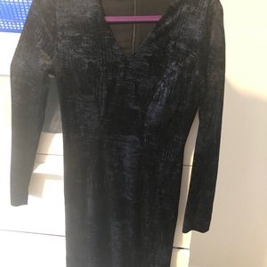 Navy and black textured velvet v neck dress
